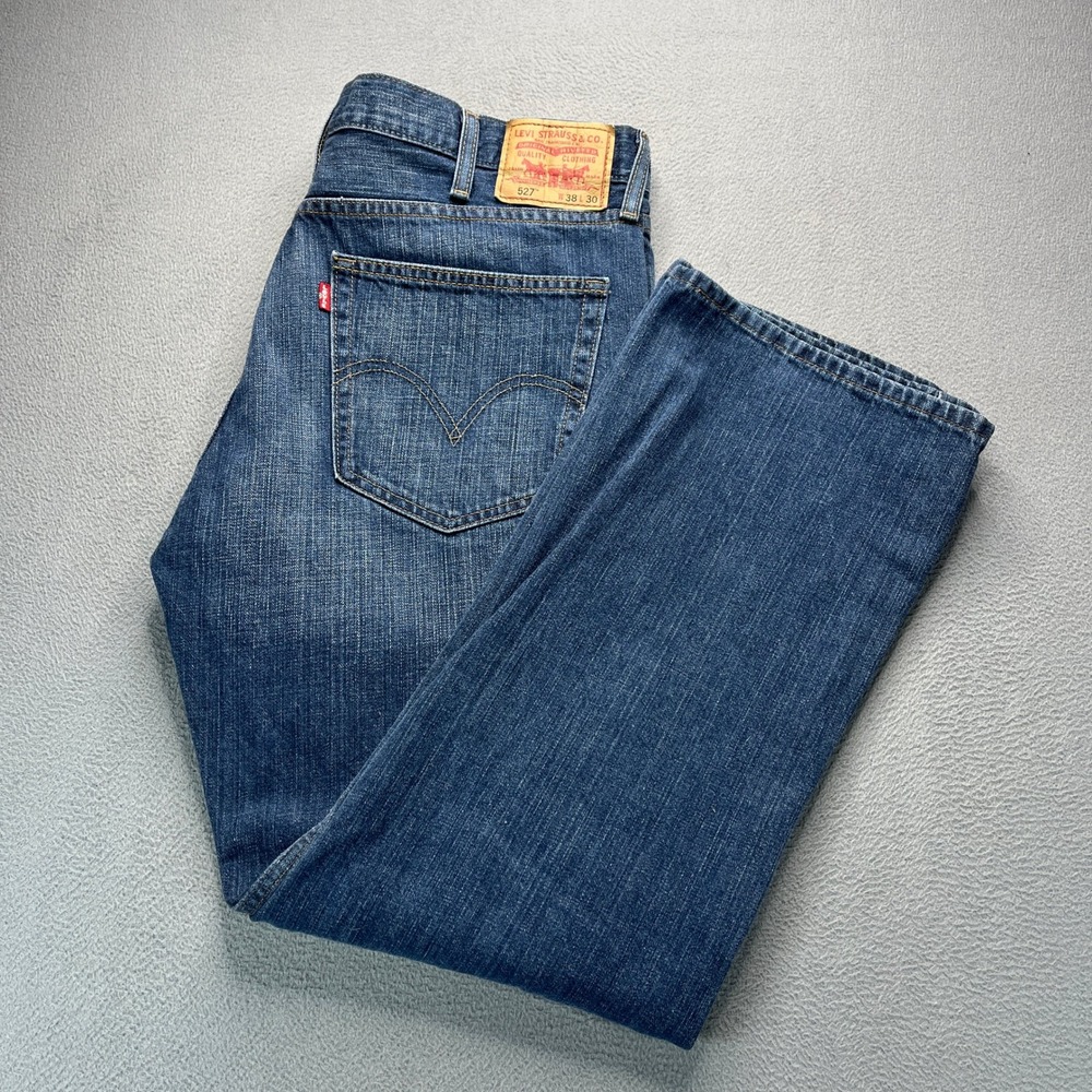 Levis 527 Boot Cut Jeans Mens 38x30 (FIT 39x31) Medium Wash Blue Faded Denim